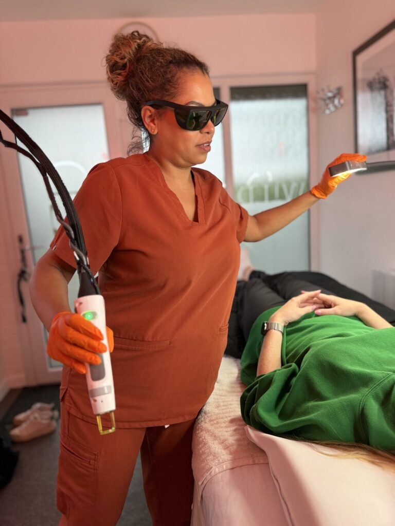 Vanessa Hill carrying out facial laser hair removal in her private Worcester clinic