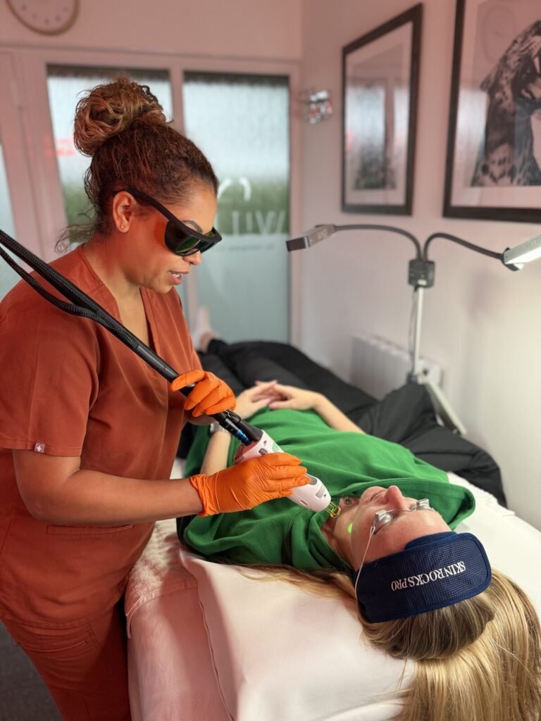 Vanessa Hill carrying out facial laser hair removal in her private Worcester clinic