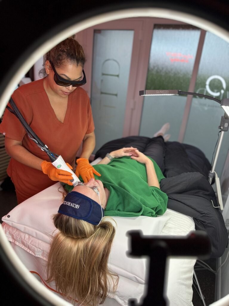 Vanessa Hill carrying out facial laser hair removal in her private Worcester clinic