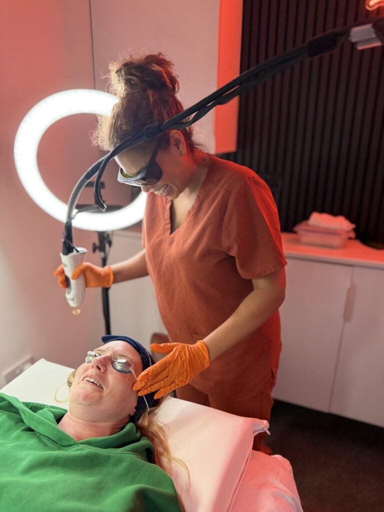 Vanessa Hill carrying out facial laser hair removal in her private Worcester clinic