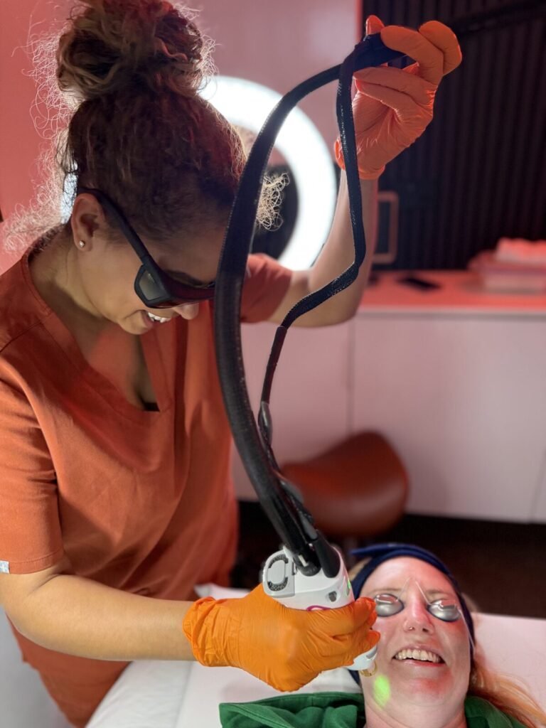 Vanessa Hill carrying out facial laser hair removal in her private Worcester clinic