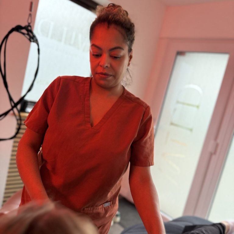 Vanessa Hill working in her Worcester treatment room in natural daylight